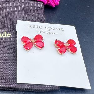 KATR SPADE Stud Earrings BUTTERFLY Garden Path Orange Stones GOLD TONE w/ pouch